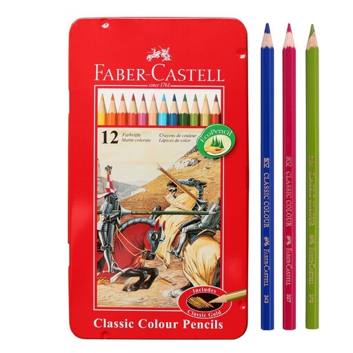مداد رنگی فابر کاستل دوازده رنگ جعبه فلزی اصل 