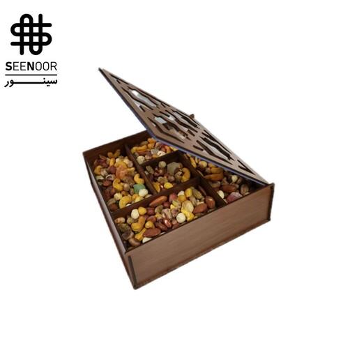 تی باکس، شکلات خوری، ظرف آجیل یک کیلویی چوبی سینور. در لولا دار  کادویی و مناسب شب یلدا. کد 1011