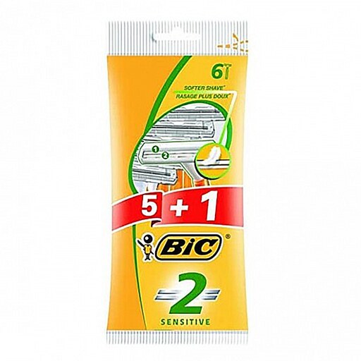 خودتراش بیک 2 لبه ضد حساسیت مدل Bic Sensitive 2 بسته 6 عددی (اورجینال)