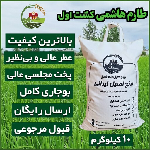 برنج طارم هاشمی فریدونکنار - 10 کیلوگرم - ارسال رایگان  - تضمین مرجوعی بی قید و شرط