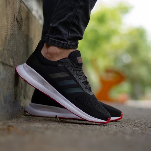 کفش اسپرت (کتونی) ست زنانه و مردانه آدیداس سه خط بافت مشکی و سفید رانینگ ورزشی پیاده روی Adidas