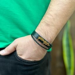 دستبند چرم طبیعی نقره مردانه آبکاری طلا از برند لومینا