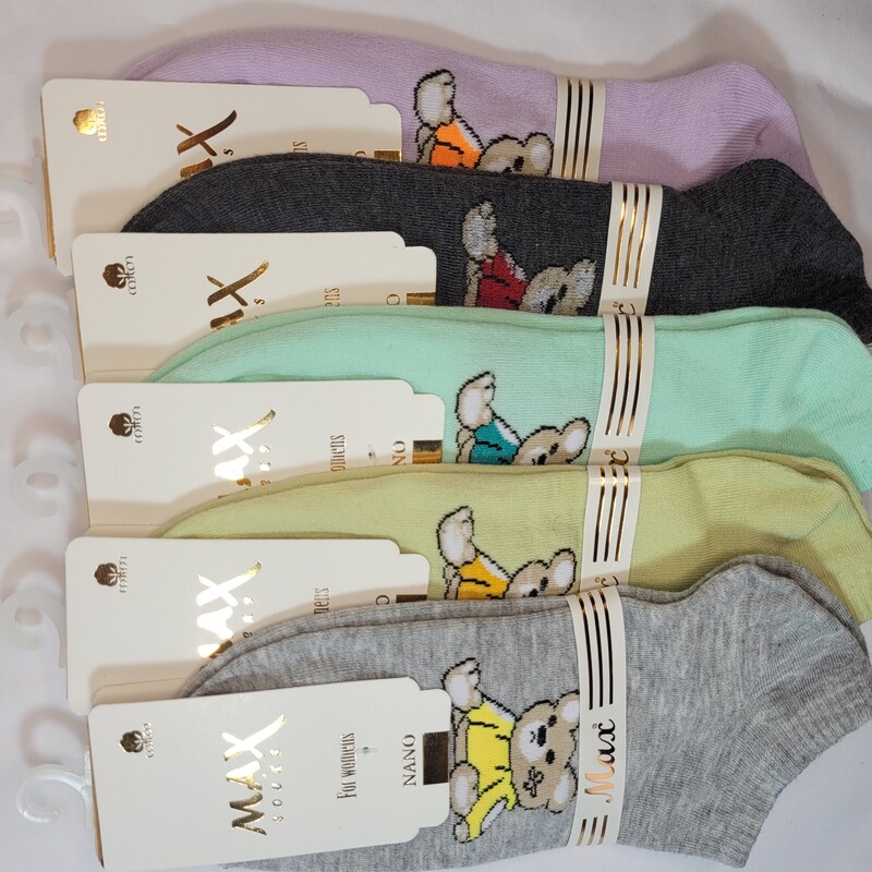 جوراب زنانه و دخترانه تدی خرسی ،از بند مکس در جین های ده عددی با پنج رنگ متفاوت .عمده و جینی 