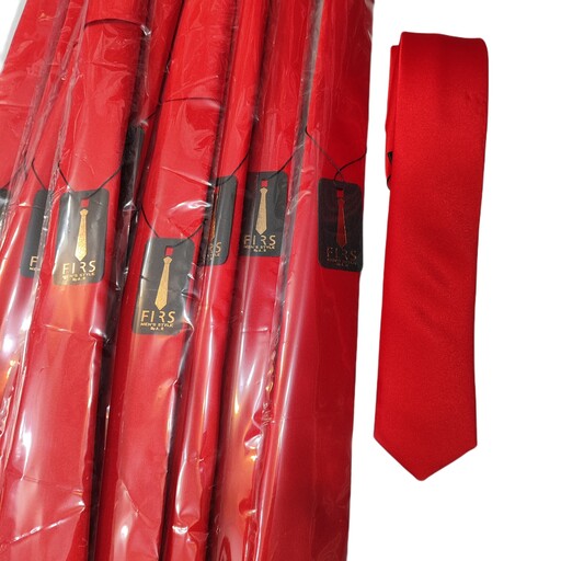 کراوات مردانه ساتن ساده قرمز رنگ همراه با اشانتیون دستمال جیب ارسال رایگان