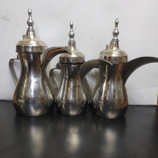 دله قهوه عربی پاکستانی اصلی استیل یک تیکه ست 3عددی (قهوه جیزان)