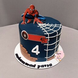کیک مرد عنکبوتی  با عکس غیر خوراکی به رنگ سورمه ای 