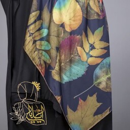 روسری نخ ابریشم جناقی قواره 140 طرح زیبای برگ پاییزی