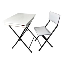 میز تحریر تاشو سفید باکس دار با صندلی 