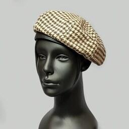 کلاه فرانسوی برت کتان پنبه مدل پیچازی کرم قهوه ای کد 5737