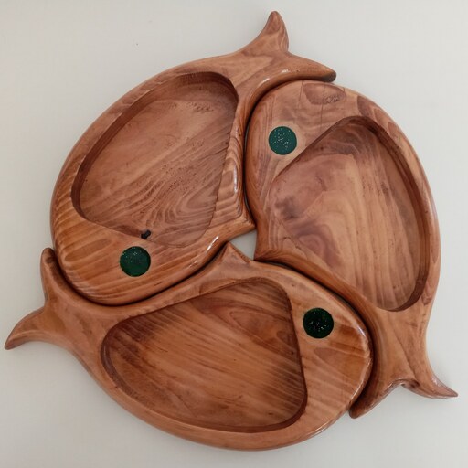آجیل خوری چوبی مدل ماهی 3 تکه