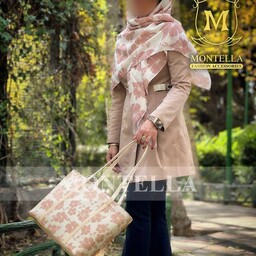 ست کیف و روسری زنانه ست کیف و شال زنانه رنگ کرم طرح گلدار با ارسال رایگان mo272