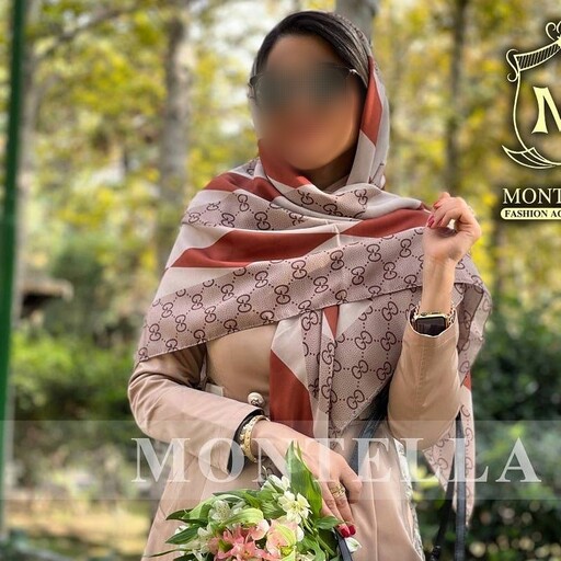 ست کیف و روسری زنانه ست کیف مستطیلی و شال زنانه روسری نخی زنانه رنگ قهوه ای طرح گوچی  mo600