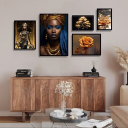 تابلو مدرن گروه تولیدی بکلیت طرح چهره زن آفریقایی و گل و پروانه طلا کوب  کد 1222