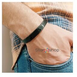 دستبند چرم مردانه پلاک مشکی(ارسال رایگان)