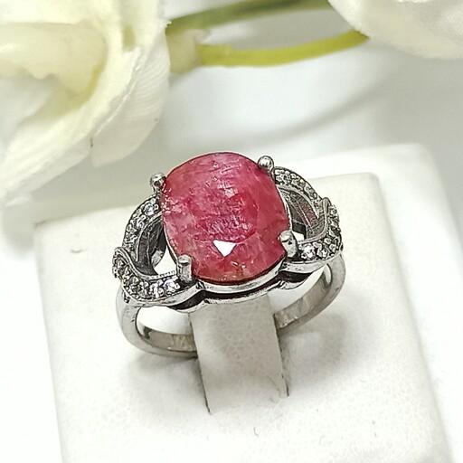 انگشتر یاقوت سرخ زنانه الماس تراش نقره جواهری آبکاری رادیوم