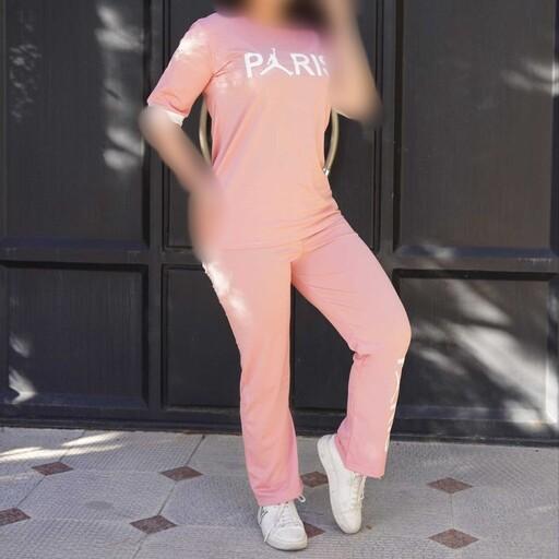 تیشرت شلوار رنانه پاریسparisکرپ پلاس رنگ صورتی