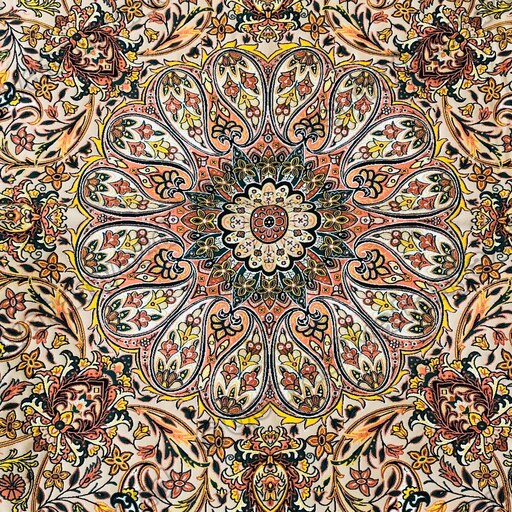 رومیزی ترمه طرح افشار(سایز 100x100) کرم زرد