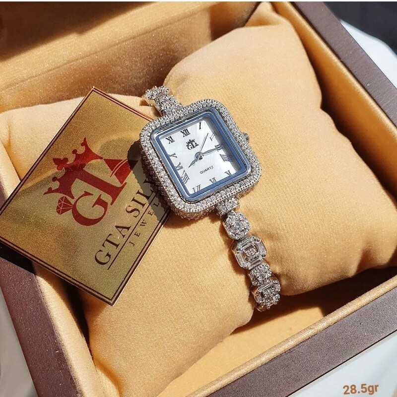 ساعت نقره جواهری زنانه با عیار 925 و آبکاری طلاسفید  با موتور میوتای ژاپن بسیار شکیل و خاص
