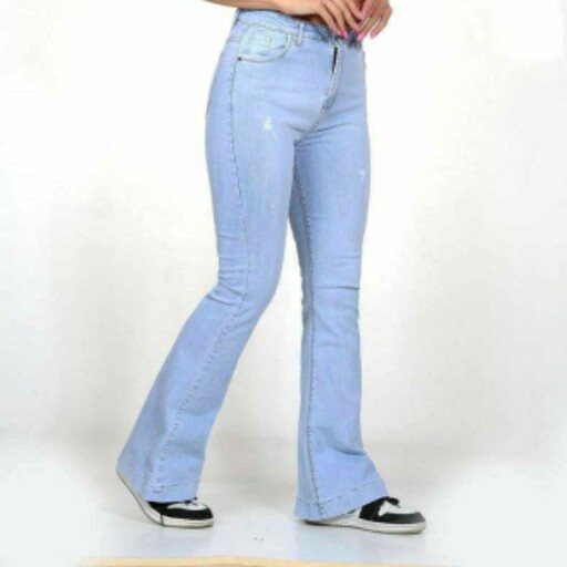 شلوار جین زنانه دمپا گشاد مدل بوتکات رنگ آبی یخی سایزبندی تُرک