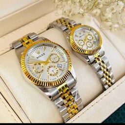 ساعت ست زنانه مردانه  رولکس Rolex صفحه سفید طرح سه موتور