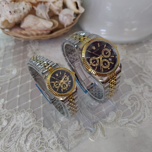 ساعت ست زنانه مردانه  رولکس Rolex صفحه مشکی طرح سه موتور