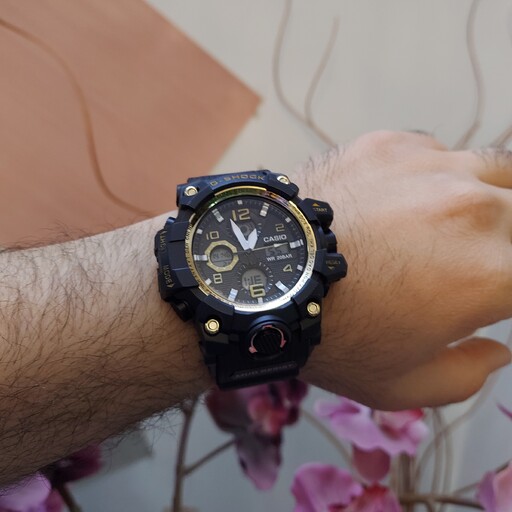 ساعت مچی مردانه جیشاک کاسیو Casio دوزمانه موتور ژاپن مشکی طلایی