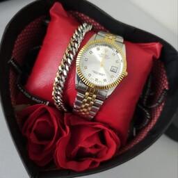 ست کادویی مردانه باکس شیک و زیبا ساعت رولکس و دستبند تقویم دار استیل رنگ ثابت کد 498جدید 