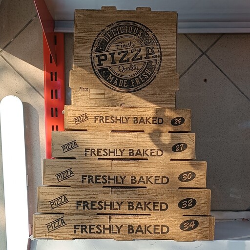 جعبه پیتزا 30  سانتی طرح چوب بسته 1000 عددی 