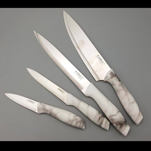 چاقو کارد آشپزخانه پک 4عددی با 4سایز متفاوت طرح ماربل با ارسال رایگان 