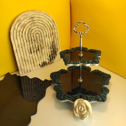 شیرینی خوری دو طبقه طرح گل 5 برگ سایز کوچک (25 و 16 سانتیمتر) ساخته شده از رزین اپوکسی