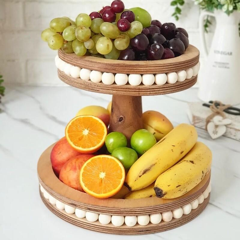 میوه خوری،شیرینی خوری چوبی دو طبقه مهره دار 
