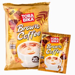 کافی میکس 3 در 1 برون کافی با شکر قهوه ای تورابیکا اصلی ساخت اندونزی (20 ساشه ی 25 گرمی)