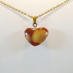 گردنبند قلب عقیق سلیمانی اصل معدنی با حلقه و زنجیر استیل رنگ ثابت