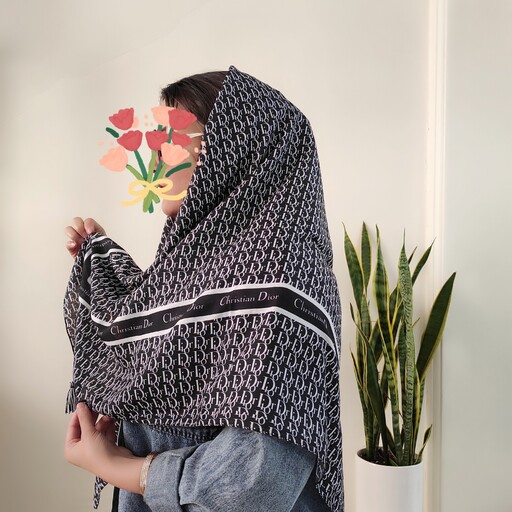 روسری نخی سفید مشکی طرح دیور قواره 110 فروشگاه آنلاین روسری لند 