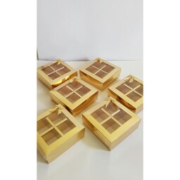 جعبه کادویی طلایی(بدون پاپیون)4 خانه لبه دوبل متالایز  ابعاد هر خانه 5در 5 ارتفاع 5 درب ویترینی 