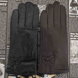 دستکش چرم طبیعی زنانه طرح پاپیون