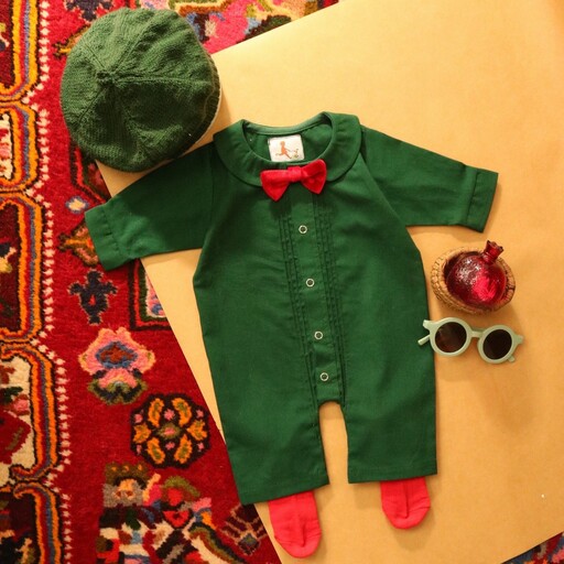 سرهمی یلدایی سبز و قرمز  از نوزادی تا 3 سال  پاپیون رایگان(الیا کیدز)