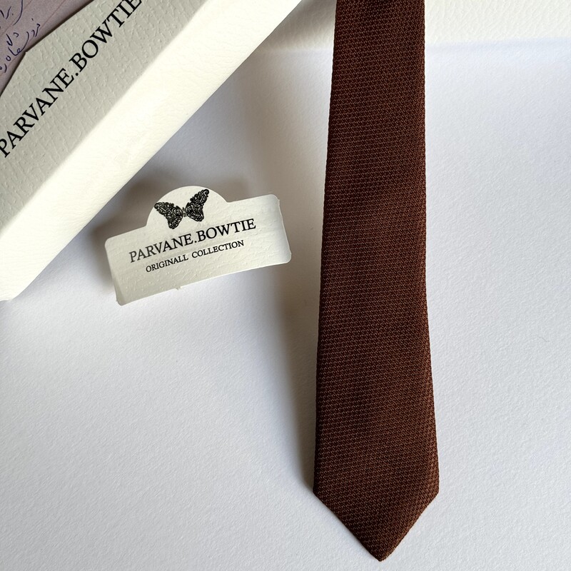 کراوات قهوه ای جودون سایز بچگونه نوزادی تا یازده سال مدل گره آماده جنس مات