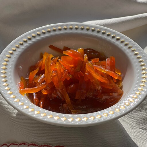 مربای هویج  با خلال پوست پرتقال خانگی ، بدون مواد نگهدارنده و گلوکز، تهیه شده با شکر طبیعی ، 700 گرمی