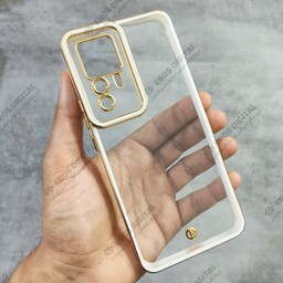 قاب Space پشت شفاف Xiaomi 12T / 12T Pro / Redmi K50 دور طلایی - سفید