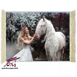 تابلو فرش پرنسس روس و اسب سفید کد d4 - 150*220