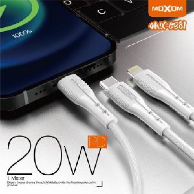 کابل تبدیل USB-C به لایتنینگ MOXOM مدل MX-CB81 - سفید, هفت روز ضمانت تست و اصالت کالا