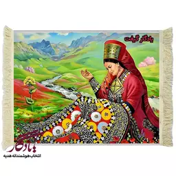 تابلو فرش ایرانی دختر گلیم باف کد i05 - 100*50