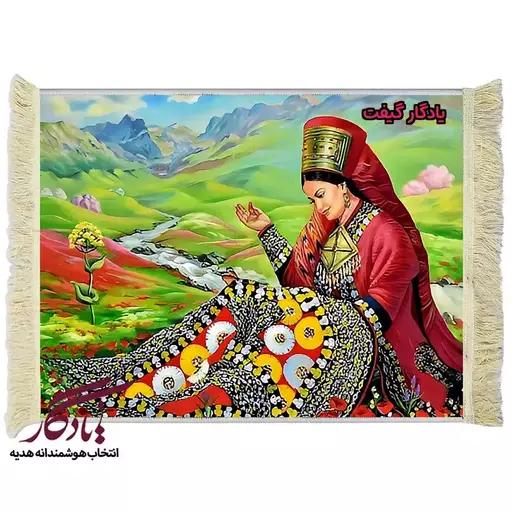 تابلو فرش ایرانی دختر گلیم باف کد i05 - 40*30