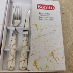 کارد و چنگال ماربل مارک بونیتو 6عدد چنگال و 6 عدد چاقو ،طرح سرامیکی(دسته پلاستیک فشرده)Bonito،رنگ سفید