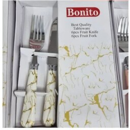 ست کارد و چنگال میوه خوری طرح ماربل مارک بونیتو 6عدد چنگال و 6 عدد چاقو ،طرح سرامیکی(دسته پلاستیک فشرده)Bonito،رنگ سفید
