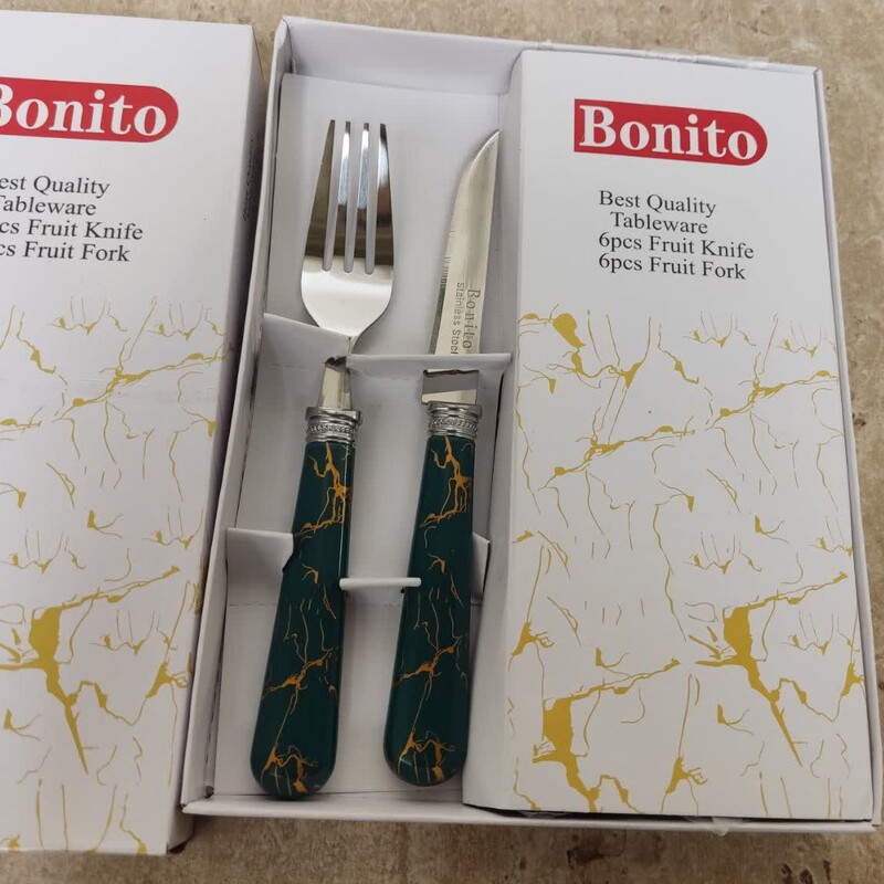 ست کارد و چنگال میوه خوری طرح ماربل مارک بونیتو 6عدد چنگال و 6 عدد چاقو ،طرح سرامیکی(دسته پلاستیک فشرده)Bonito