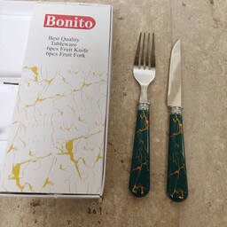 کارد و چنگال ماربل مارک بونیتو 6عدد چنگال و 6 عدد چاقو ،طرح سرامیکی(دسته پلاستیک فشرده)Bonito،  