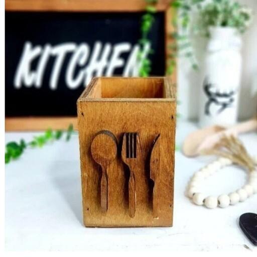 جا قاشقی چوبی طرح برجسته لیزری مناسب آشپزخانه و میز غذا خوری 