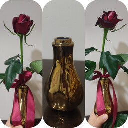 گلدان انگشتی کوچیک رو میزی مناسب گل رز جنس چینی رنگ طلایی 